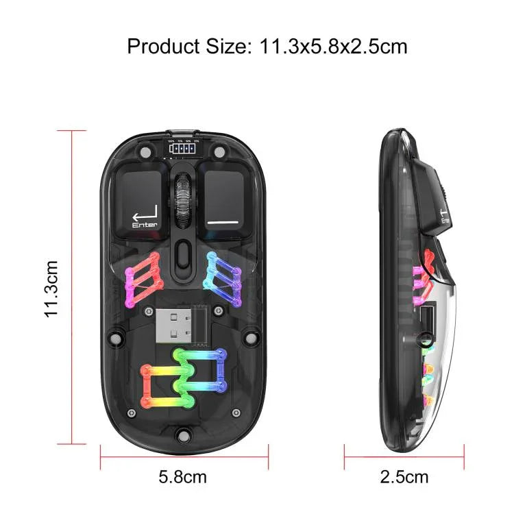 HXSJ T200 Dual-Modus 2.4G BT5.0 Transparente RGB Kabellose Maus, T200