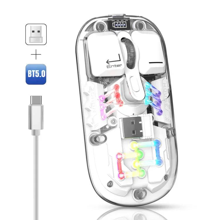 HXSJ T200 Dual-Modus 2.4G BT5.0 Transparente RGB Kabellose Maus, T200