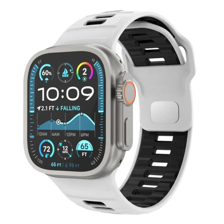 Gemustertes Silikon-Uhrenarmband mit umgekehrter Dornschließe, für Apple Watch 46 mm / 49 mm / 45 mm / 44 mm