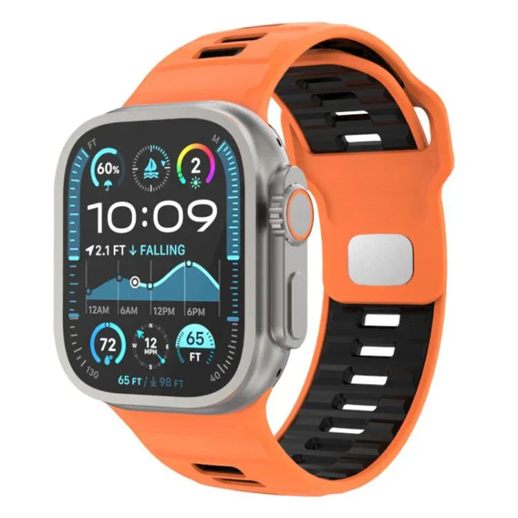 Gemustertes Silikon-Uhrenarmband mit umgekehrter Dornschließe, für Apple Watch 46 mm / 49 mm / 45 mm / 44 mm
