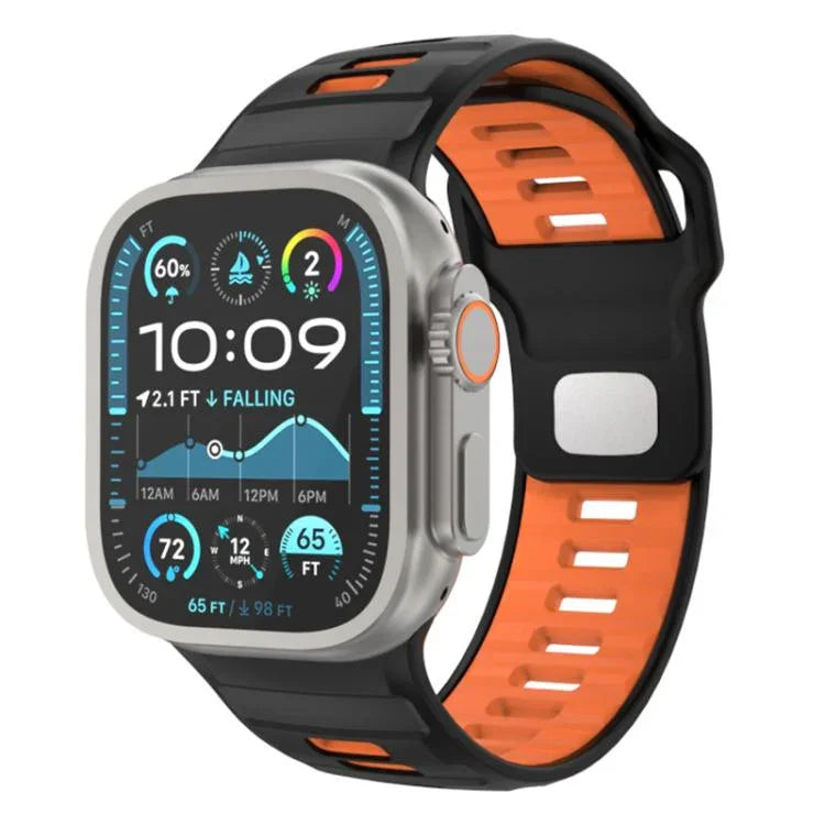 Gemustertes Silikon-Uhrenarmband mit umgekehrter Dornschließe, für Apple Watch 46 mm / 49 mm / 45 mm / 44 mm