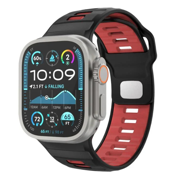 Gemustertes Silikon-Uhrenarmband mit umgekehrter Dornschließe, für Apple Watch 46 mm / 49 mm / 45 mm / 44 mm