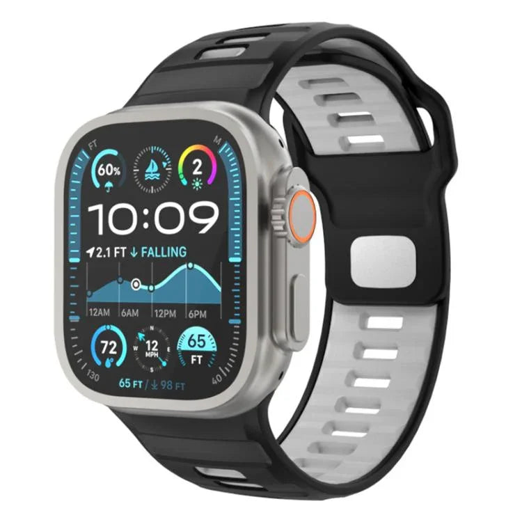Gemustertes Silikon-Uhrenarmband mit umgekehrter Dornschließe, für Apple Watch 46 mm / 49 mm / 45 mm / 44 mm