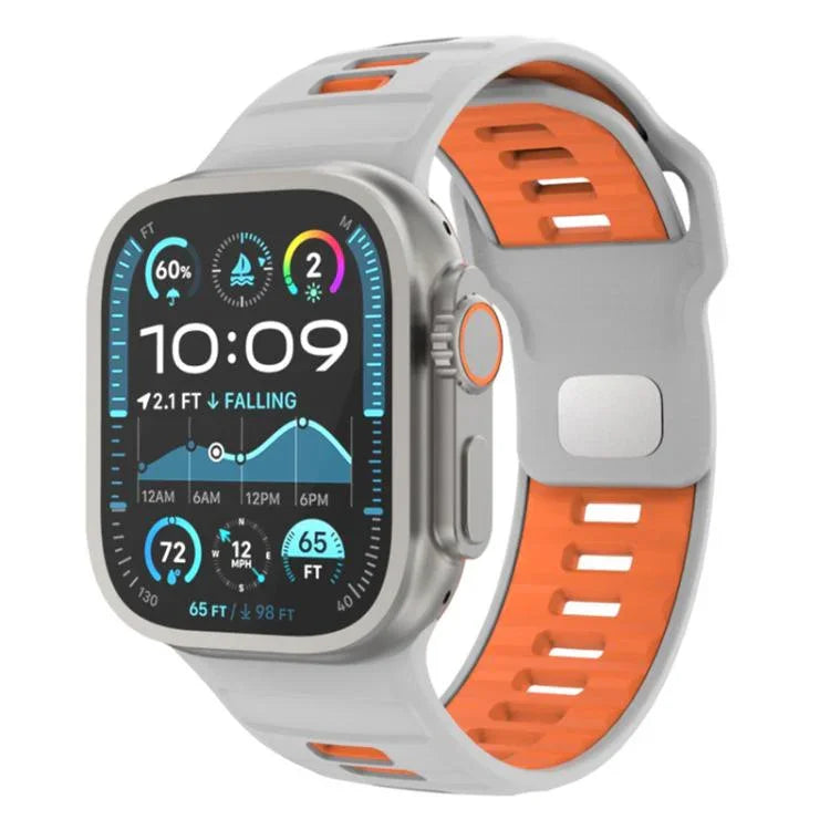 Gemustertes Silikon-Uhrenarmband mit umgekehrter Dornschließe, für Apple Watch 46 mm / 49 mm / 45 mm / 44 mm