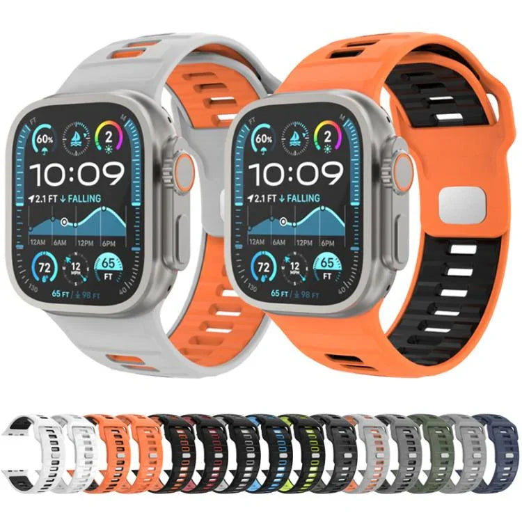 Gemustertes Silikon-Uhrenarmband mit umgekehrter Dornschließe, für Apple Watch 46 mm / 49 mm / 45 mm / 44 mm