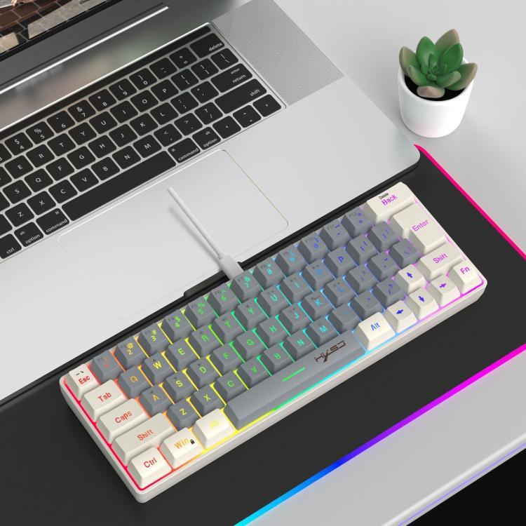 HXSJ V400 Kabelgebundene farblich passende RGB-hintergrundbeleuchtete Membrantastatur 63 Tasten, Kabellänge: 1,7 m, V400 Beige + Grau, V400 Grau + Beige, V400 Beige + Grau + Orange, V400 Grau + Beige + Orange