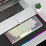 HXSJ V400 Kabelgebundene farblich passende RGB-hintergrundbeleuchtete Membrantastatur 63 Tasten, Kabellänge: 1,7 m, V400 Beige + Grau, V400 Grau + Beige, V400 Beige + Grau + Orange, V400 Grau + Beige + Orange