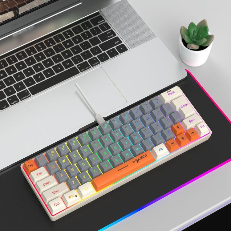HXSJ V400 Kabelgebundene farblich passende RGB-hintergrundbeleuchtete Membrantastatur 63 Tasten, Kabellänge: 1,7 m, V400 Beige + Grau, V400 Grau + Beige, V400 Beige + Grau + Orange, V400 Grau + Beige + Orange