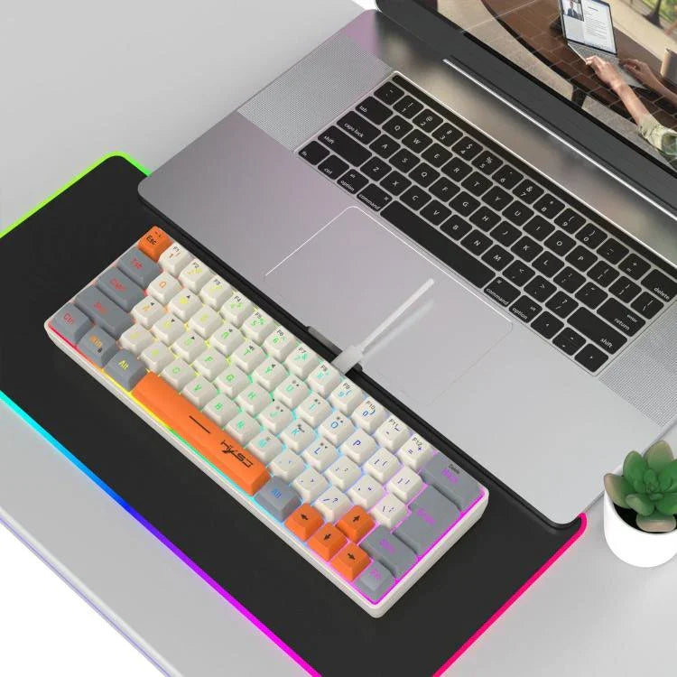 HXSJ V400 Kabelgebundene farblich passende RGB-hintergrundbeleuchtete Membrantastatur 63 Tasten, Kabellänge: 1,7 m, V400 Beige + Grau, V400 Grau + Beige, V400 Beige + Grau + Orange, V400 Grau + Beige + Orange