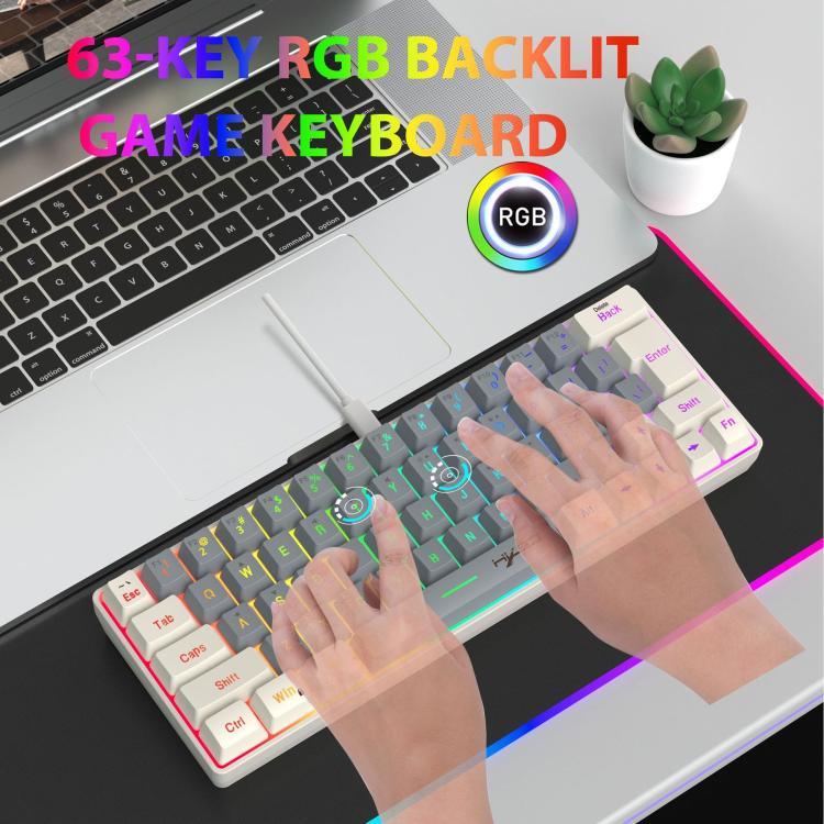 HXSJ V400 Kabelgebundene farblich passende RGB-hintergrundbeleuchtete Membrantastatur 63 Tasten, Kabellänge: 1,7 m, V400 Beige + Grau, V400 Grau + Beige, V400 Beige + Grau + Orange, V400 Grau + Beige + Orange