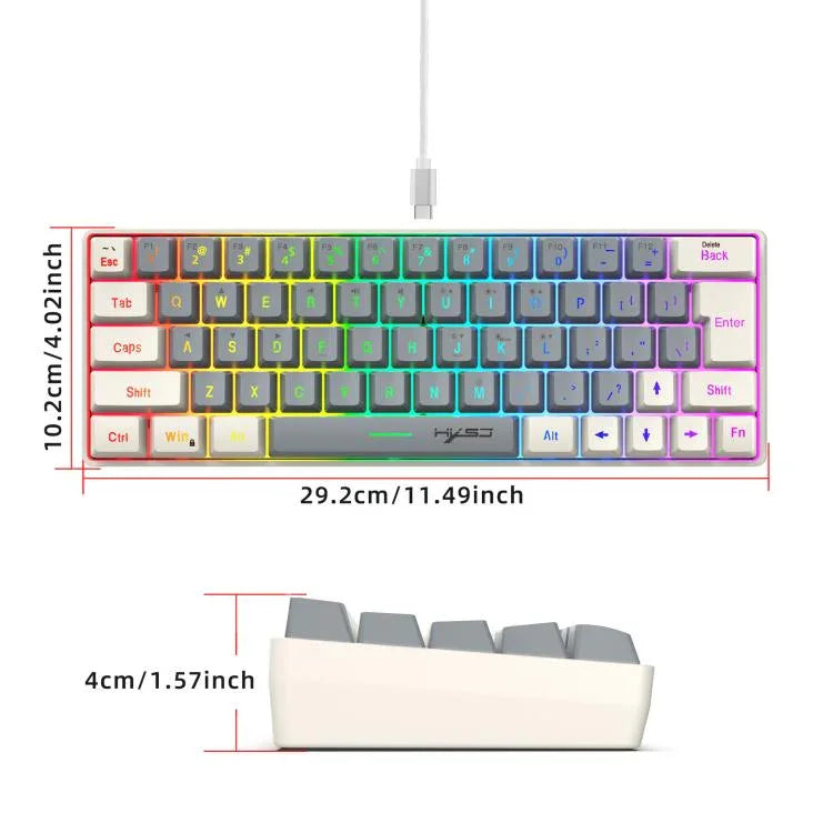 HXSJ V400 Kabelgebundene farblich passende RGB-hintergrundbeleuchtete Membrantastatur 63 Tasten, Kabellänge: 1,7 m, V400 Beige + Grau, V400 Grau + Beige, V400 Beige + Grau + Orange, V400 Grau + Beige + Orange