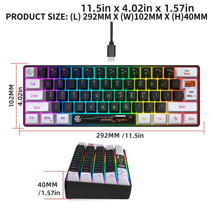 HXSJ V700WB Kabelgebundene RGB-Hintergrundbeleuchtung Membran-Tastatur, 61 Tasten, Kabellänge: 1,7 m, V700WB