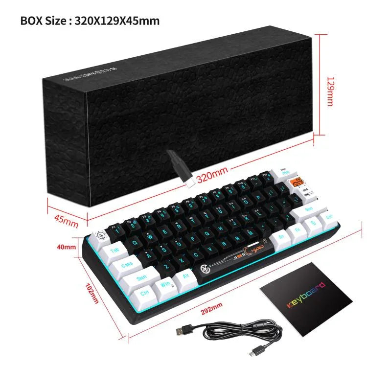 HXSJ V700WB Kabelgebundene RGB-Hintergrundbeleuchtung Membran-Tastatur, 61 Tasten, Kabellänge: 1,7 m, V700WB