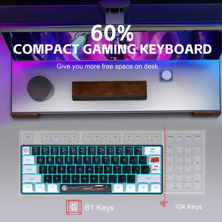 HXSJ V700WB Kabelgebundene RGB-Hintergrundbeleuchtung Membran-Tastatur, 61 Tasten, Kabellänge: 1,7 m, V700WB