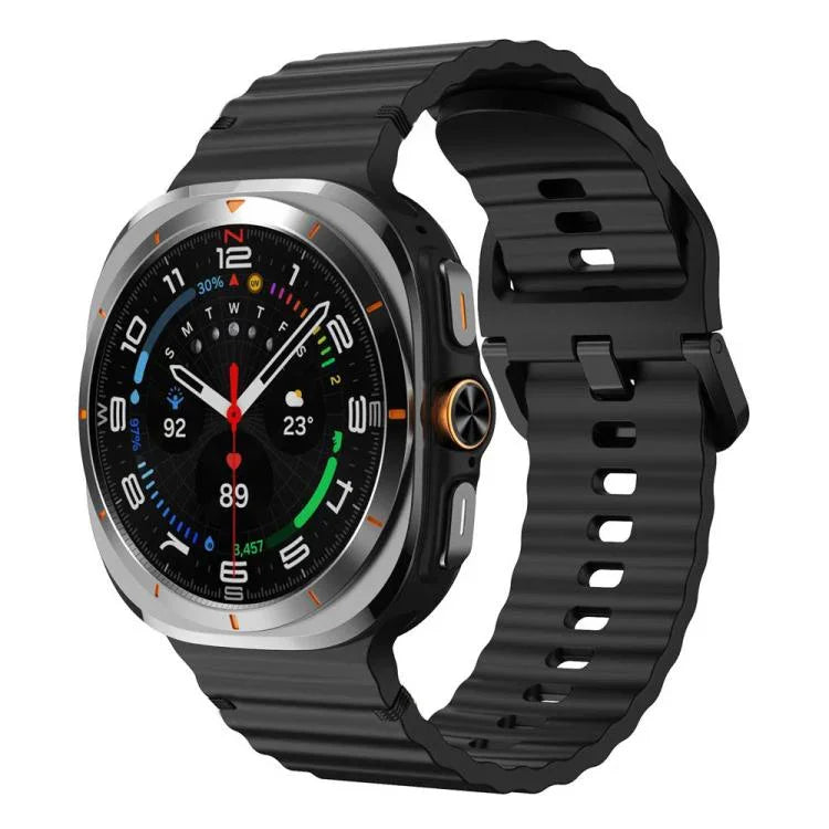xDfind Silikonarmband mit Wellenmuster und Ziernähten für Samsung Galaxy Watch8 Classic 46 mm / Watch8 44 mm / 40 mm, Größe L