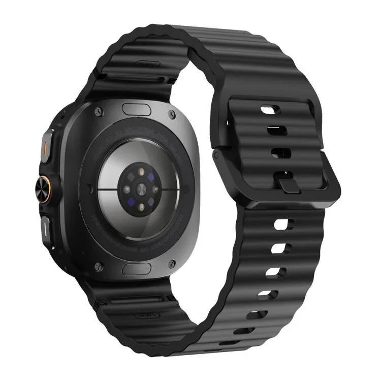 xDfind Silikonarmband mit Wellenmuster und Ziernähten für Samsung Galaxy Watch8 Classic 46 mm / Watch8 44 mm / 40 mm, Größe L