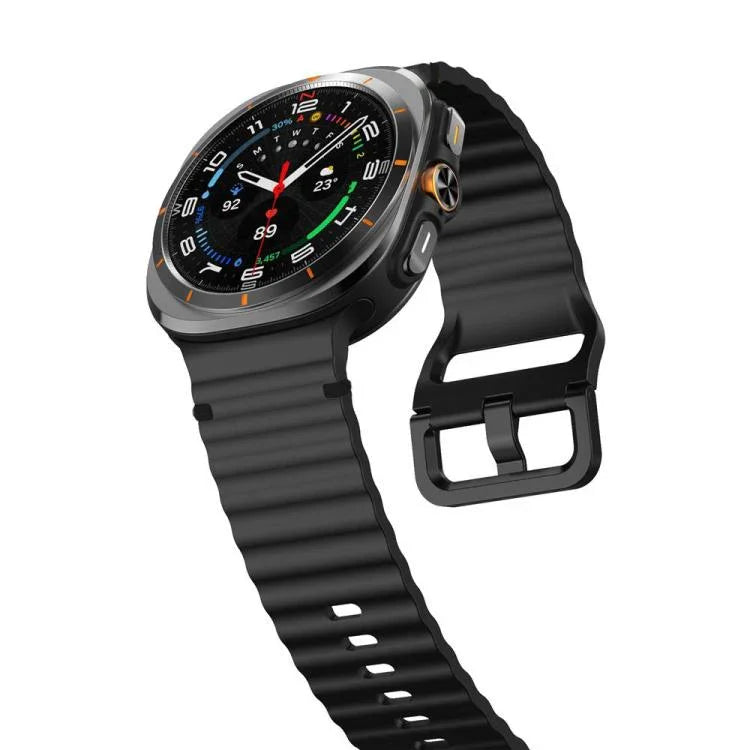 xDfind Silikonarmband mit Wellenmuster und Ziernähten für Samsung Galaxy Watch8 Classic 46 mm / Watch8 44 mm / 40 mm, Größe L