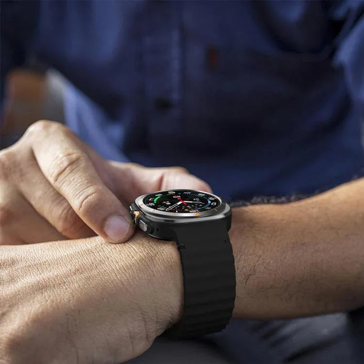 xDfind Silikonarmband mit Wellenmuster und Ziernähten für Samsung Galaxy Watch8 Classic 46 mm / Watch8 44 mm / 40 mm, Größe L
