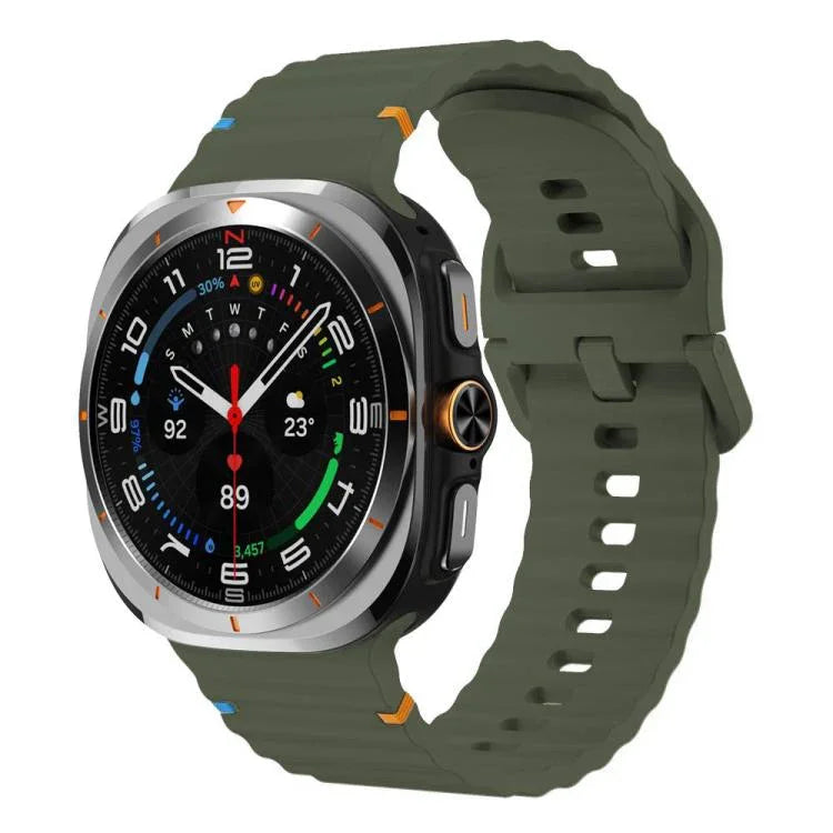 xDfind Silikonarmband mit Wellenmuster und Ziernähten für Samsung Galaxy Watch8 Classic 46 mm / Watch8 44 mm / 40 mm, Größe L