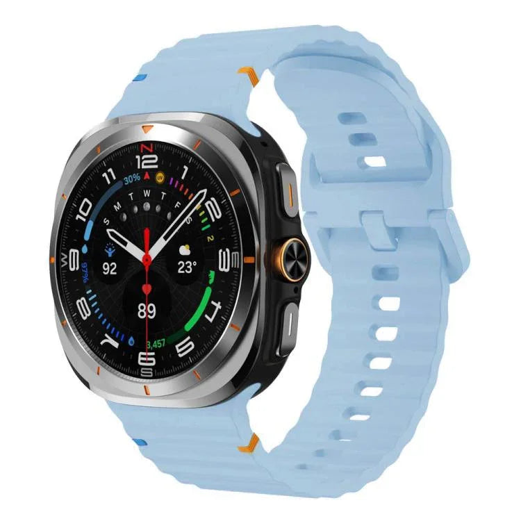 xDfind Silikonarmband mit Wellenmuster und Ziernähten für Samsung Galaxy Watch8 Classic 46 mm / Watch8 44 mm / 40 mm, Größe L