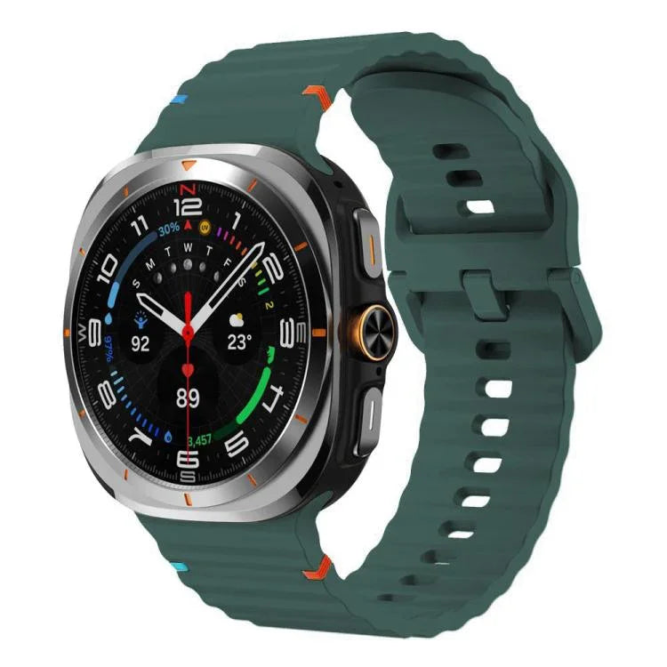 xDfind Silikonarmband mit Wellenmuster und Ziernähten für Samsung Galaxy Watch8 Classic 46 mm / Watch8 44 mm / 40 mm, Größe L