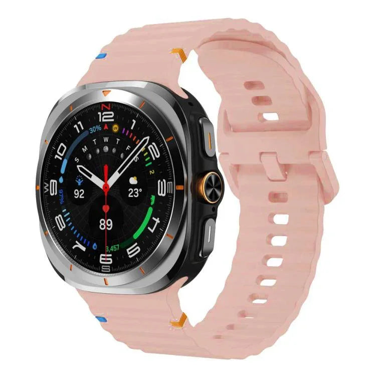 xDfind Silikonarmband mit Wellenmuster und Ziernähten für Samsung Galaxy Watch8 Classic 46 mm / Watch8 44 mm / 40 mm, Größe L