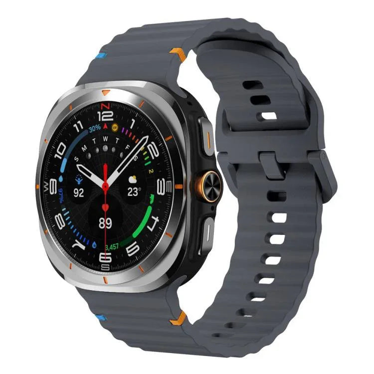 xDfind Silikonarmband mit Wellenmuster und Ziernähten für Samsung Galaxy Watch8 Classic 46 mm / Watch8 44 mm / 40 mm, Größe L