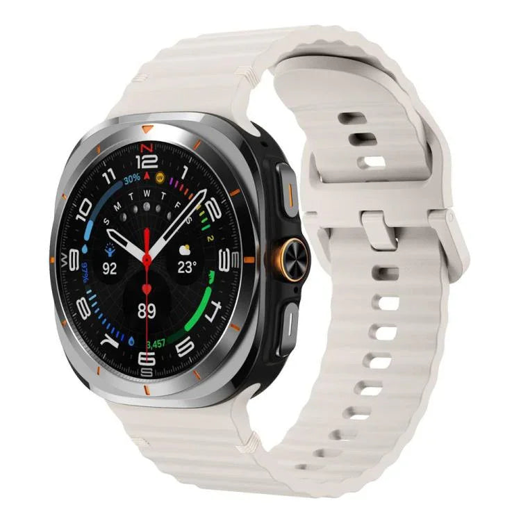xDfind Silikonarmband mit Wellenmuster und Ziernähten für Samsung Galaxy Watch8 Classic 46 mm / Watch8 44 mm / 40 mm, Größe L