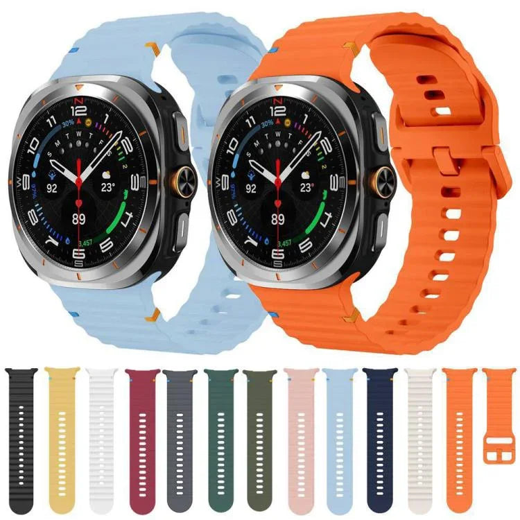 xDfind Silikonarmband mit Wellenmuster und Ziernähten für Samsung Galaxy Watch8 Classic 46 mm / Watch8 44 mm / 40 mm, Größe L