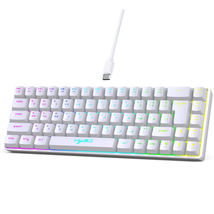 HXSJ V200 Russische Version Kabelgebundene RGB-Hintergrundbeleuchtete Mechanische Tastatur 68 Tastenkappen, Kabellänge: 1,7 m, V200 Russische Version Weiß