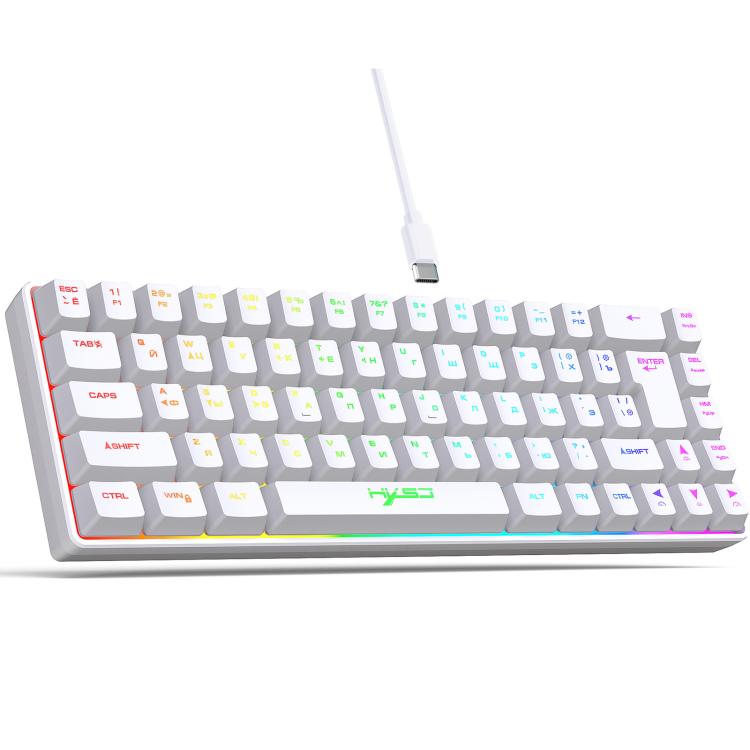 HXSJ V200 Russische Version Kabelgebundene RGB-Hintergrundbeleuchtete Mechanische Tastatur 68 Tastenkappen, Kabellänge: 1,7 m, V200 Russische Version Weiß