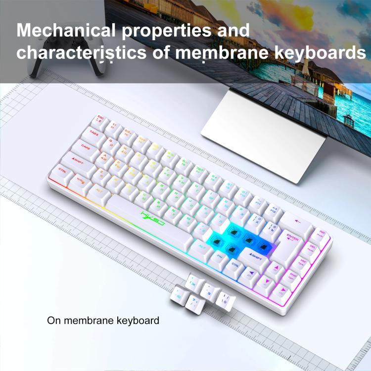 HXSJ V200 Russische Version Kabelgebundene RGB-Hintergrundbeleuchtete Mechanische Tastatur 68 Tastenkappen, Kabellänge: 1,7 m, V200 Russische Version Weiß