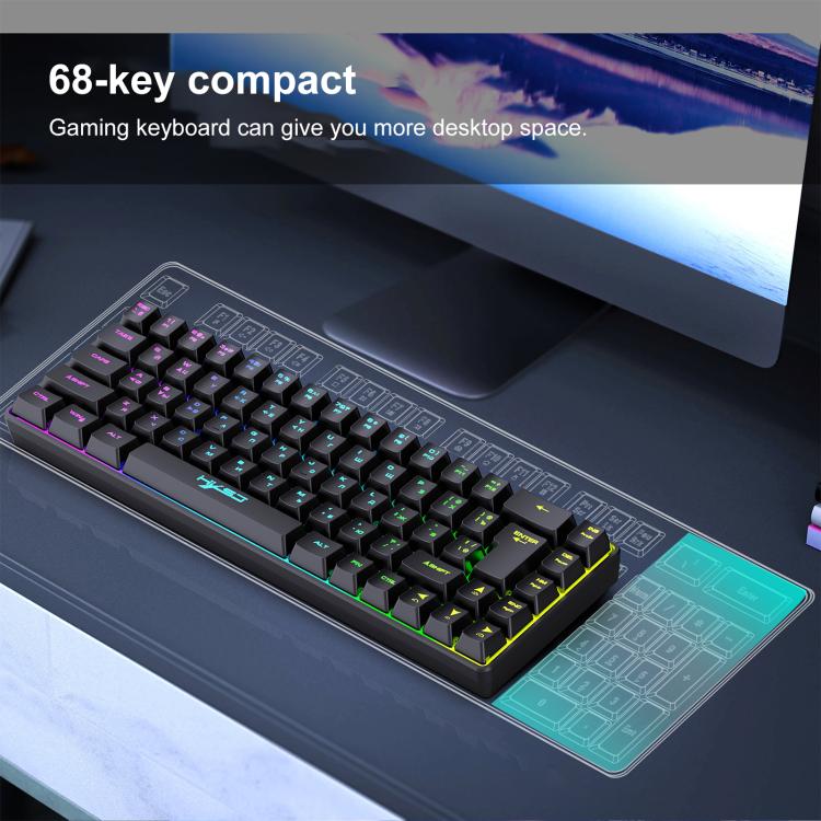 HXSJ V200 Russische Version Kabelgebundene RGB-Hintergrundbeleuchtete Mechanische Tastatur 68 Tastenkappen, Kabellänge: 1,7 m, V200 Russische Version Weiß