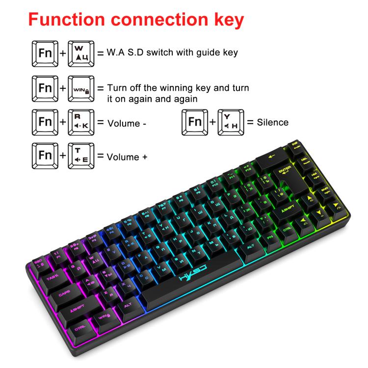 HXSJ V200 Russische Version Kabelgebundene RGB-Hintergrundbeleuchtete Mechanische Tastatur 68 Tastenkappen, Kabellänge: 1,7 m, V200 Russische Version Weiß