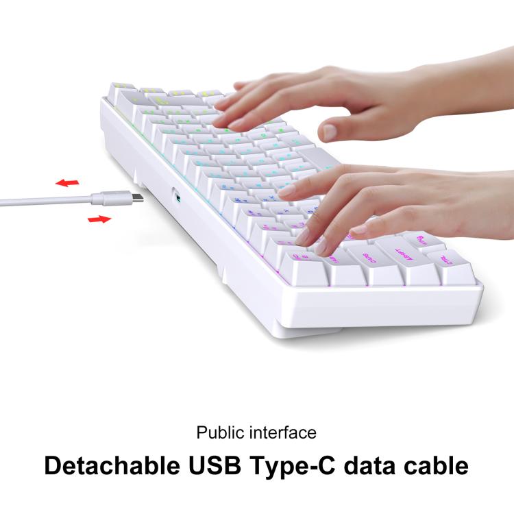 HXSJ V200 Russische Version Kabelgebundene RGB-Hintergrundbeleuchtete Mechanische Tastatur 68 Tastenkappen, Kabellänge: 1,7 m, V200 Russische Version Weiß