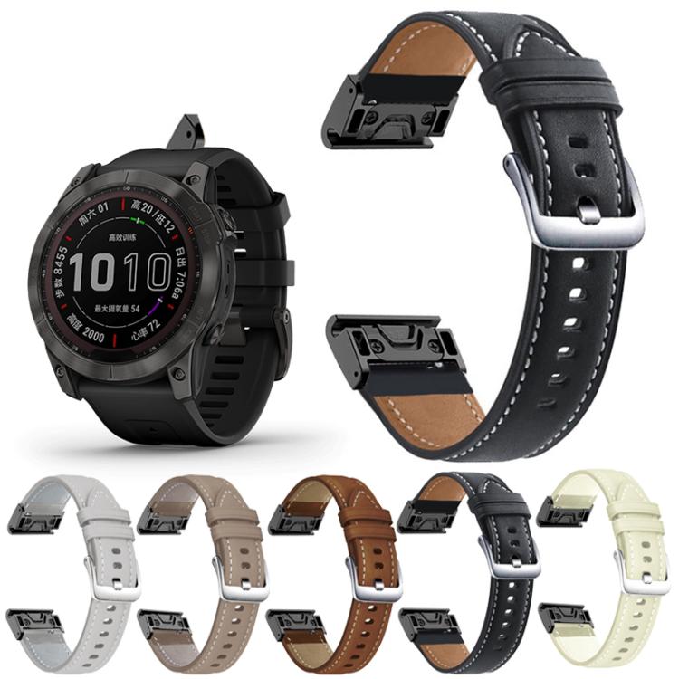 xDfind Silver Buckle Leather Quick Release Watch Band, For Garmin Fenix 7 / 7X / 6X 26mm, For Garmin Fenix 7 / 7X / 6X 22mm