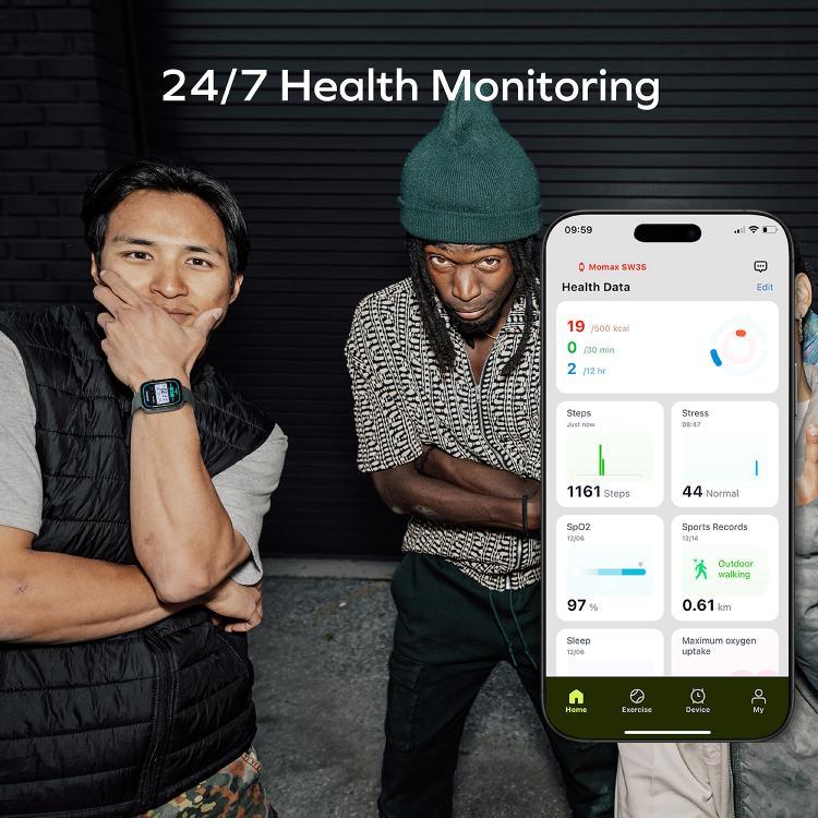 MOMAX SW3S 1,99 Zoll Bildschirm 3 ATM wasserdichte Smart-Sportuhr