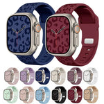 Konkaves Silikon-Uhrenarmband mit Leopardenmuster und Dornschließe, passend für Apple Watch 46 mm / 49 mm / 45 mm / 44 mm und 42 mm / 41 mm / 40 mm / 38 mm