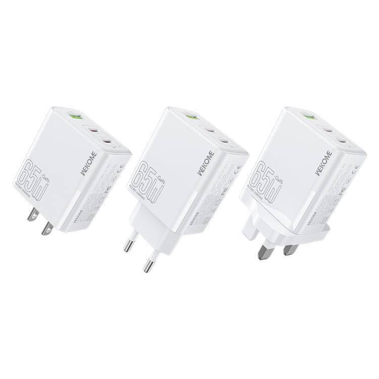 WK WP-U66 Kinkong 65W Dual USB-C / Type-C + USB GaN Schnellladegerät, UK-Stecker, US-Stecker, EU-Stecker