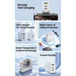 WK WP-U66 Kinkong 65W Dual USB-C / Type-C + USB GaN Schnellladegerät, UK-Stecker, US-Stecker, EU-Stecker