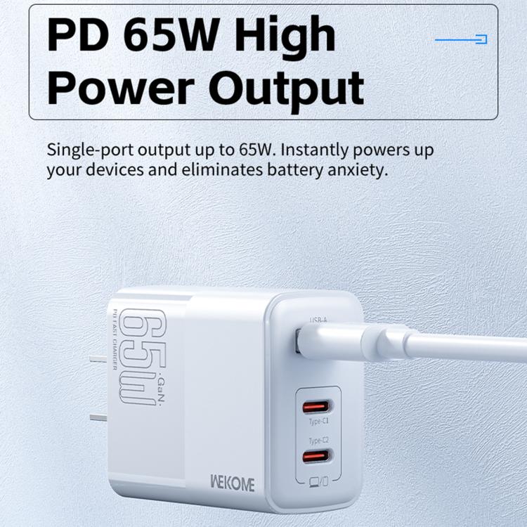 WK WP-U66 Kinkong 65W Dual USB-C / Type-C + USB GaN Schnellladegerät, UK-Stecker, US-Stecker, EU-Stecker