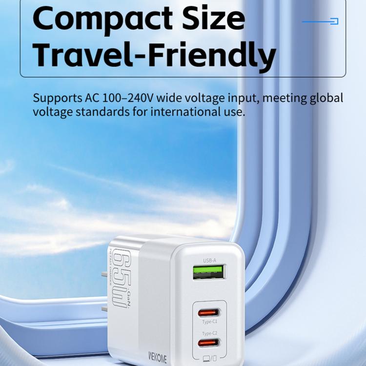 WK WP-U66 Kinkong 65W Dual USB-C / Type-C + USB GaN Schnellladegerät, UK-Stecker, US-Stecker, EU-Stecker