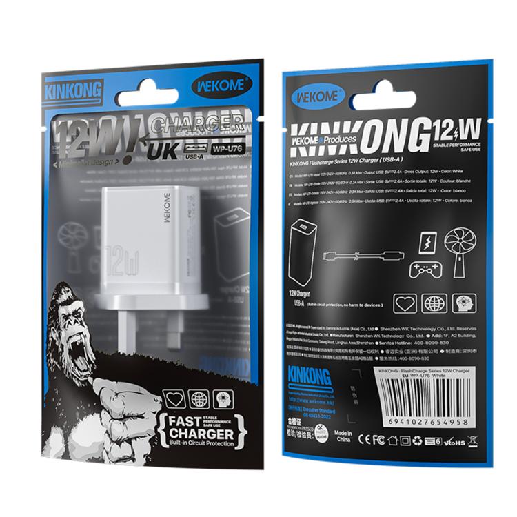 WK WP-U76 Kinkong 12W USB-Ladegerät, UK-Stecker, US-Stecker, EU-Stecker