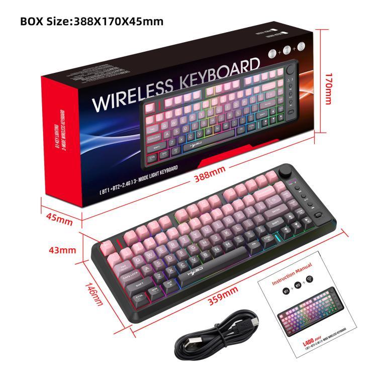 HXSJ L400 Drei-Modus Drahtlose RGB-Beleuchtung Dünnfilm-Tastatur mit 81 Tasten