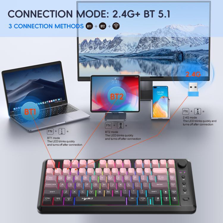 HXSJ L400 Drei-Modus Drahtlose RGB-Beleuchtung Dünnfilm-Tastatur mit 81 Tasten