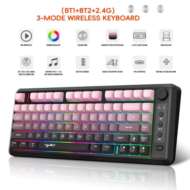 HXSJ L400 Drei-Modus Drahtlose RGB-Beleuchtung Dünnfilm-Tastatur mit 81 Tasten
