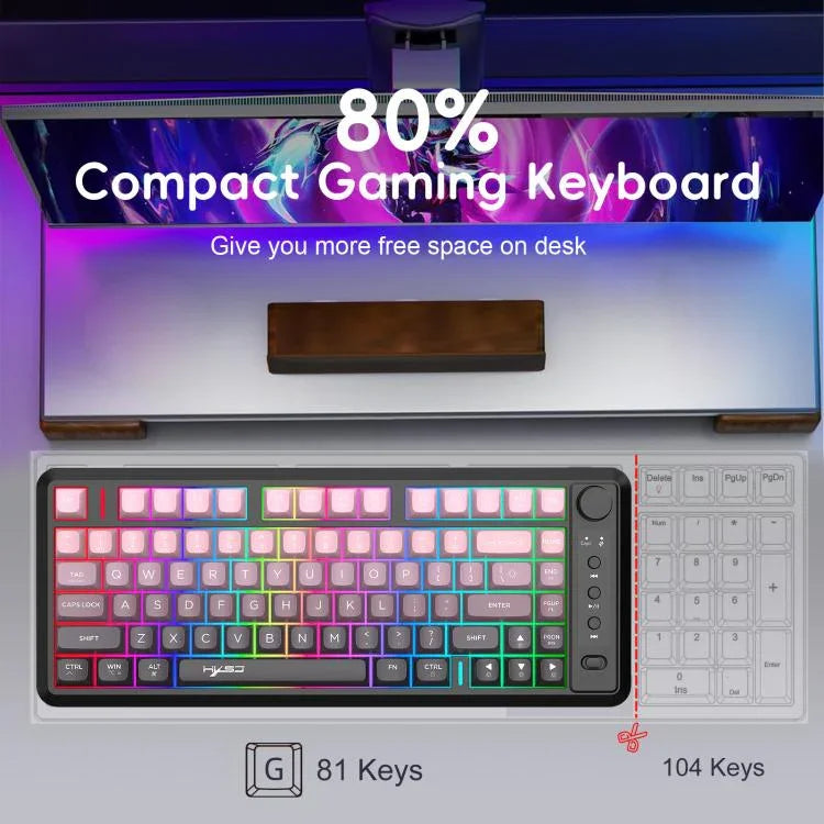 HXSJ L400 Drei-Modus Drahtlose RGB-Beleuchtung Dünnfilm-Tastatur mit 81 Tasten