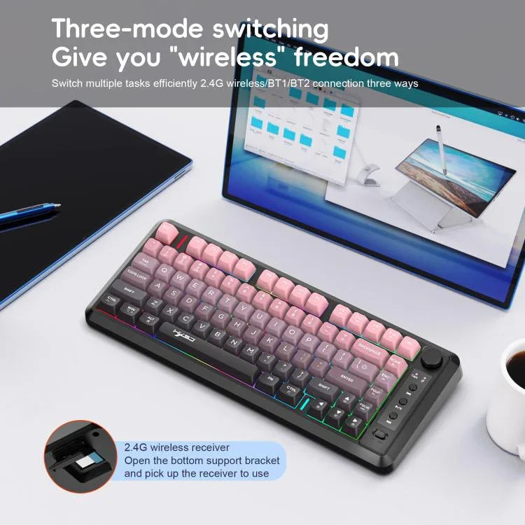 HXSJ L400 Drei-Modus Drahtlose RGB-Beleuchtung Dünnfilm-Tastatur mit 81 Tasten