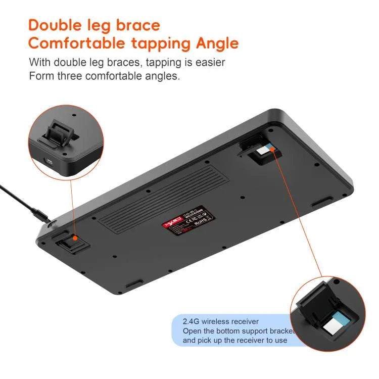 HXSJ L400 Drei-Modus Drahtlose RGB-Beleuchtung Dünnfilm-Tastatur mit 81 Tasten