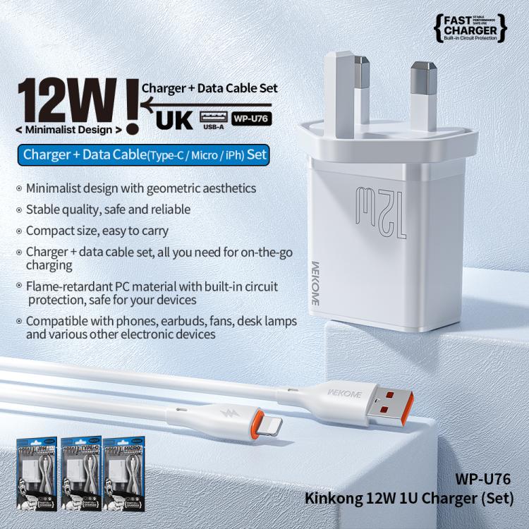 WK WP-U76 Kinkong 12W USB-Ladegerät-Set, UK-Stecker, US-Stecker, EU-Stecker